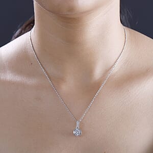 Moissanite 1.30 ctw Pendant in Rhodium Over Sterling Silver with Stainless Steel Necklace 20 Inches