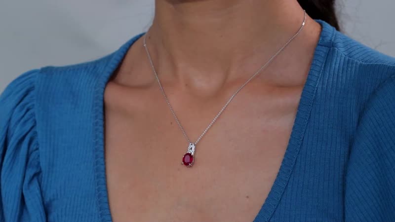 Niassa Ruby (FF) and White Zircon 3.00 ctw Pendant Necklace 20 Inches in Rhodium Over Sterling Silver