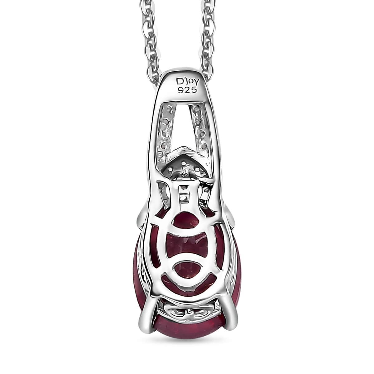 Niassa Ruby (FF) and White Zircon 3.00 ctw Pendant Necklace 20 Inches in Rhodium Over Sterling Silver image number 4