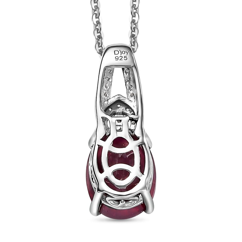 Niassa Ruby (FF) and White Zircon 3.00 ctw Pendant Necklace 20 Inches in Rhodium Over Sterling Silver