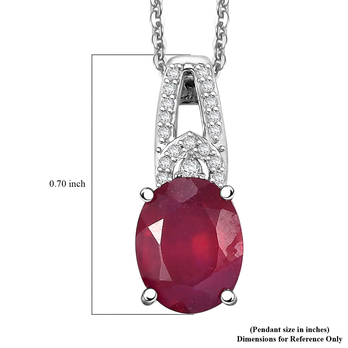 Niassa Ruby (FF) and White Zircon 3.00 ctw Pendant Necklace 20 Inches in Rhodium Over Sterling Silver image number 6