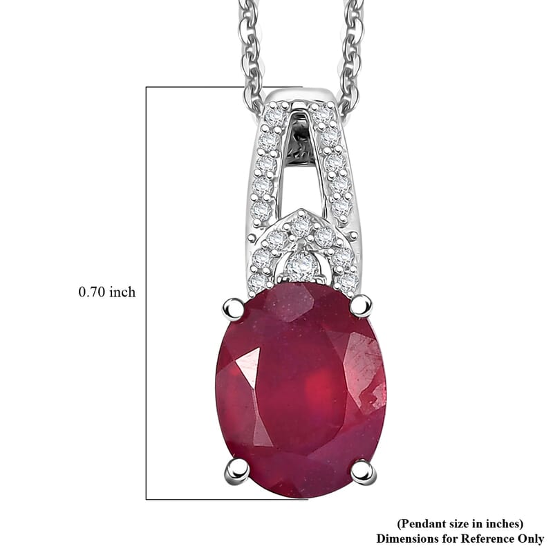 Niassa Ruby (FF) and White Zircon 3.00 ctw Pendant Necklace 20 Inches in Rhodium Over Sterling Silver