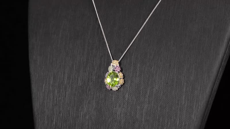 Hebei Peridot and Multi Gemstone 5.80 ctw Garden Serenity Pendant Necklace 18 Inches in Platinum and Rhodium Over Sterling Silver