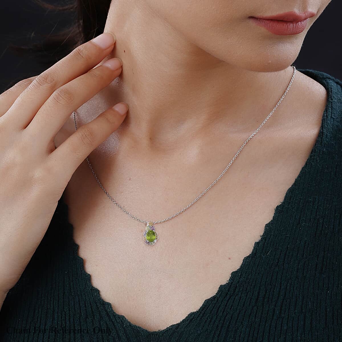 Hebei Peridot and Multi Gemstone 5.80 ctw Garden Serenity Pendant Necklace 18 Inches in Platinum and Rhodium Over Sterling Silver image number 2