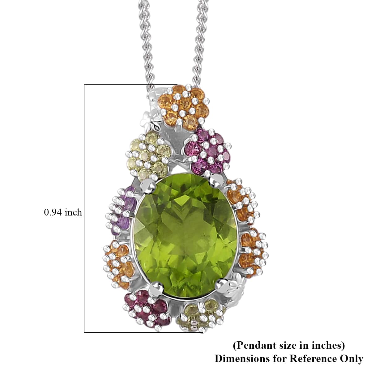 Hebei Peridot and Multi Gemstone 5.80 ctw Garden Serenity Pendant Necklace 18 Inches in Platinum and Rhodium Over Sterling Silver image number 6