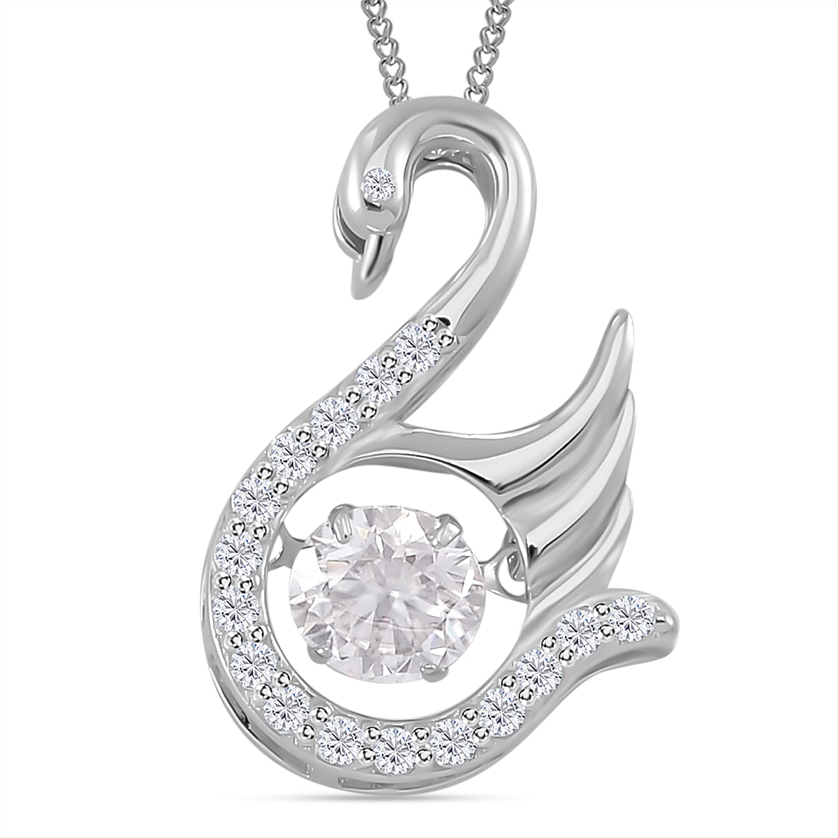 Moissanite 1.00 ctw Swan Dancing Pendant Necklace in Rhodium Over Sterling Silver 20 Inches