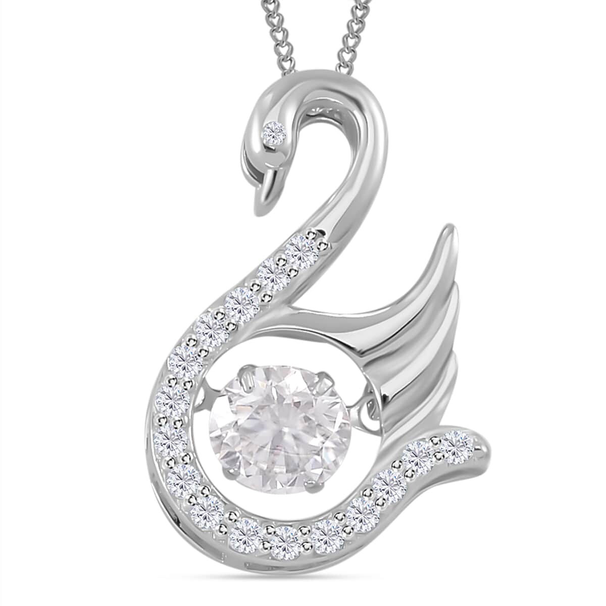 Moissanite 1.00 ctw Swan Dancing Pendant Necklace in Rhodium Over Sterling Silver 20 Inches image number 0