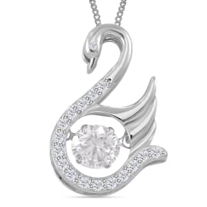 Moissanite 1.00 ctw Swan Dancing Pendant Necklace in Rhodium Over Sterling Silver 20 Inches