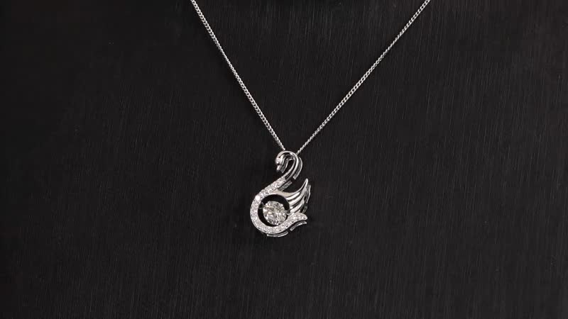 Moissanite (Rnd 6mm) Swan Dancing Pendant Necklace (20 Inches) in Rhodium Over Sterling Silver 1.00 ctw
