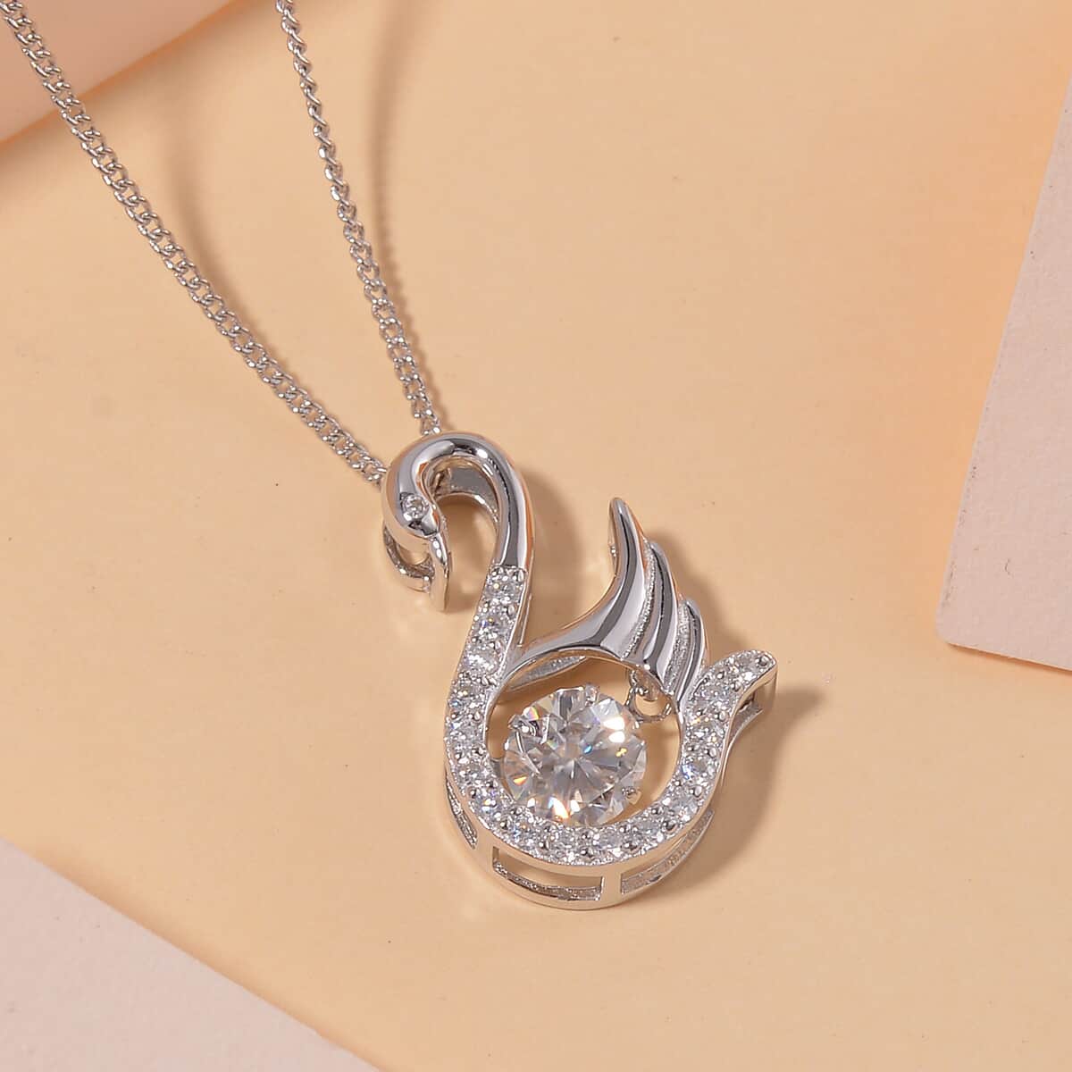 Moissanite 1.00 ctw Swan Dancing Pendant Necklace in Rhodium Over Sterling Silver 20 Inches image number 1