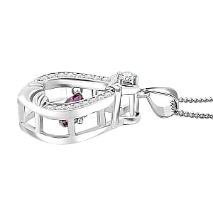 Pink and White Moissanite 1.00 ctw Heart Dancing Pendant Necklace in Rhodium Over Sterling Silver 20 Inches