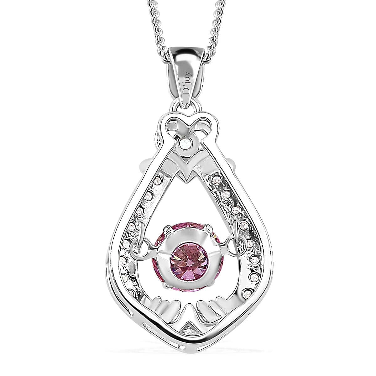 Pink and White Moissanite 1.00 ctw Heart Dancing Pendant Necklace in Rhodium Over Sterling Silver 20 Inches