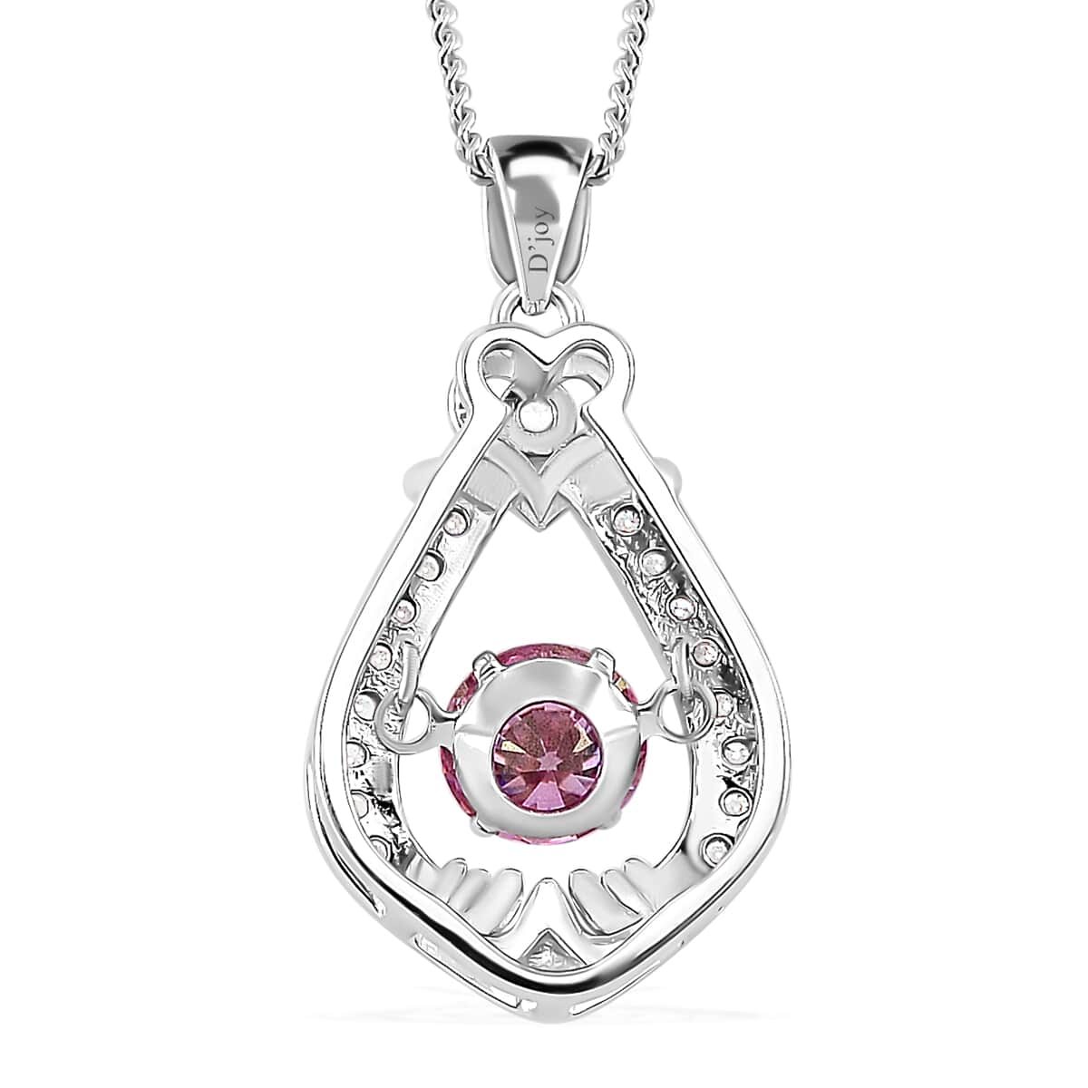 Pink and White Moissanite 1.00 ctw Heart Dancing Pendant Necklace in Rhodium Over Sterling Silver 20 Inches image number 4