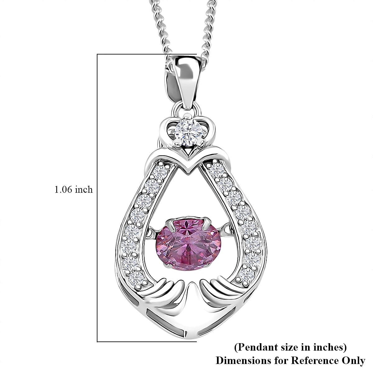 Pink and White Moissanite 1.00 ctw Heart Dancing Pendant Necklace in Rhodium Over Sterling Silver 20 Inches