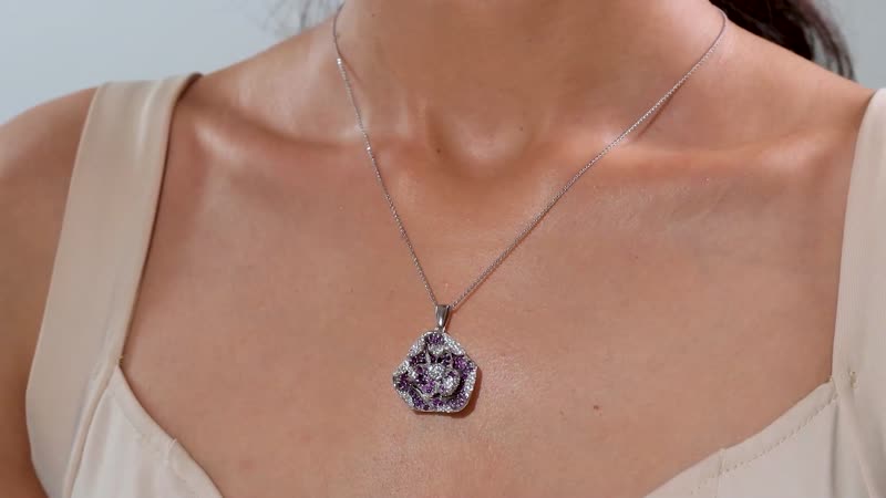 GP Italian Garden Collection African Amethyst and White Zircon 2.70 ctw Pendant Necklace in Rhodium Over Sterling Silver 20 Inches