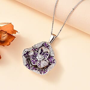 GP Italian Garden Collection African Amethyst and White Zircon 2.70 ctw Pendant Necklace in Rhodium Over Sterling Silver 20 Inches