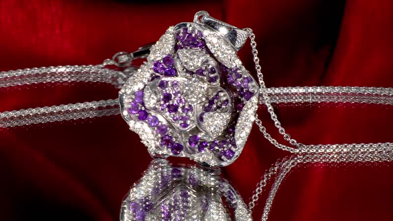 GP Italian Garden Collection African Amethyst and White Zircon 2.70 ctw Pendant Necklace in Rhodium Over Sterling Silver 20 Inches