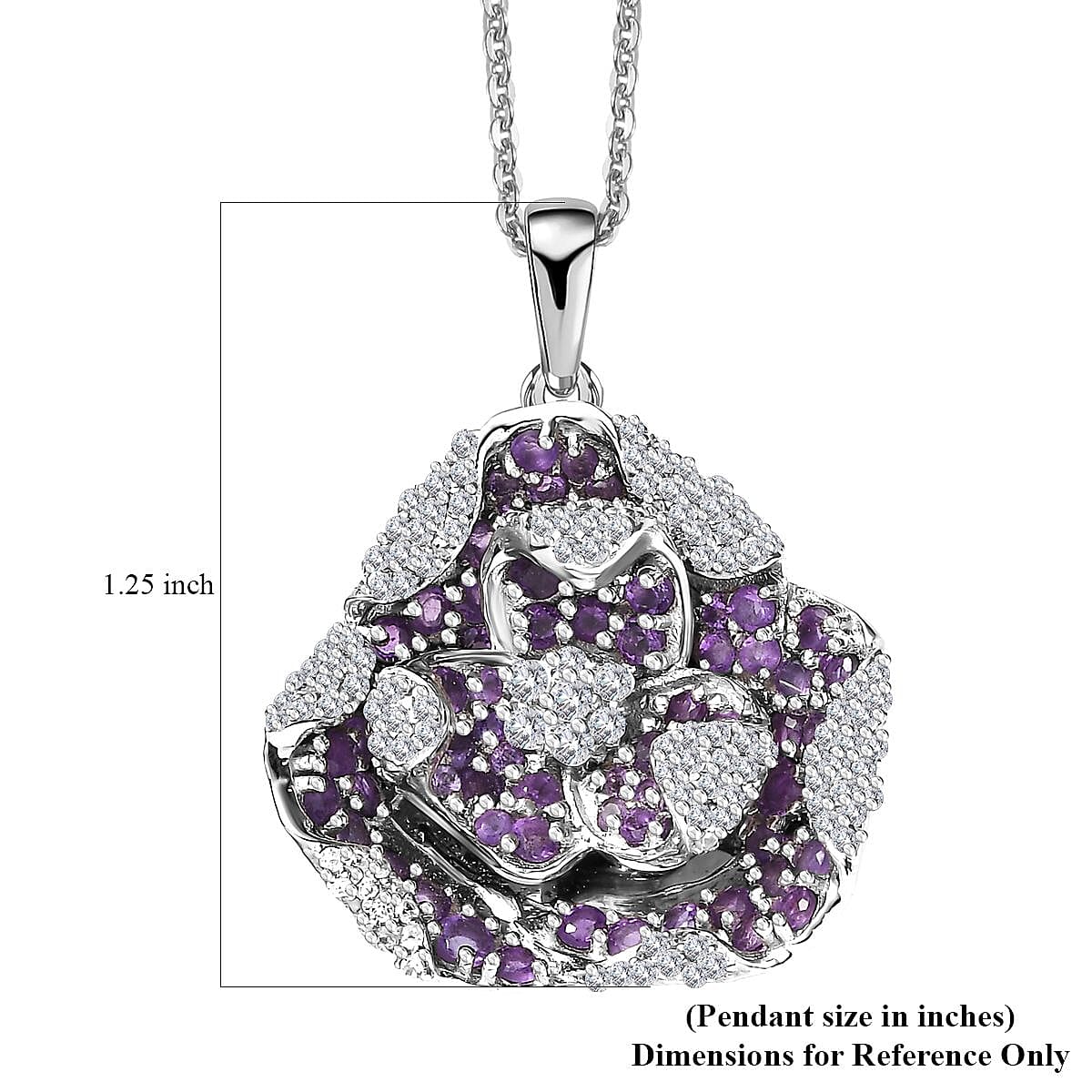 GP Italian Garden Collection African Amethyst and White Zircon 2.70 ctw Pendant Necklace in Rhodium Over Sterling Silver 20 Inches