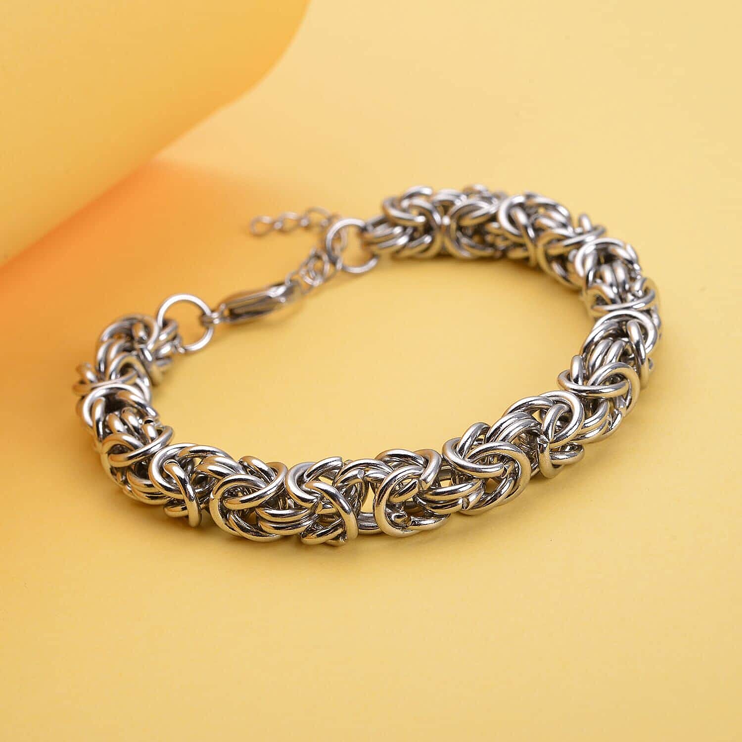 Twisted Cuff Bracelet (7.50In), Half Hoop Earrings, Byzantine Link Chain Bracelet (7.50-9.00In) in Stainless Steel and Austrian Crystal, with Tassel lock, Bucket Bag