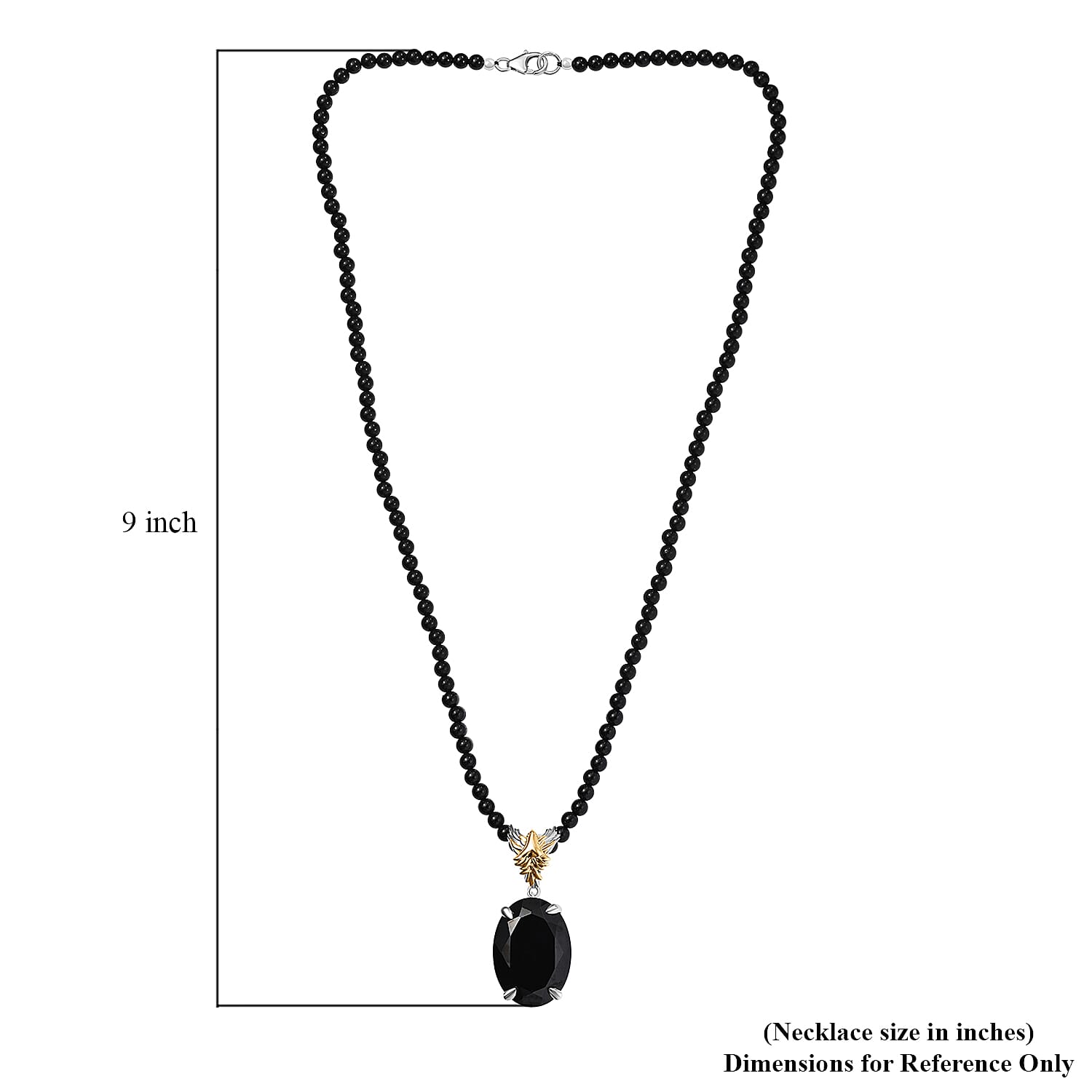 Thai Black Spinel 109.60 ctw Phoenix Pendant with Beaded Necklace 20 Inches in 18K Vermeil YG and Rhodium Over Sterling Silver 