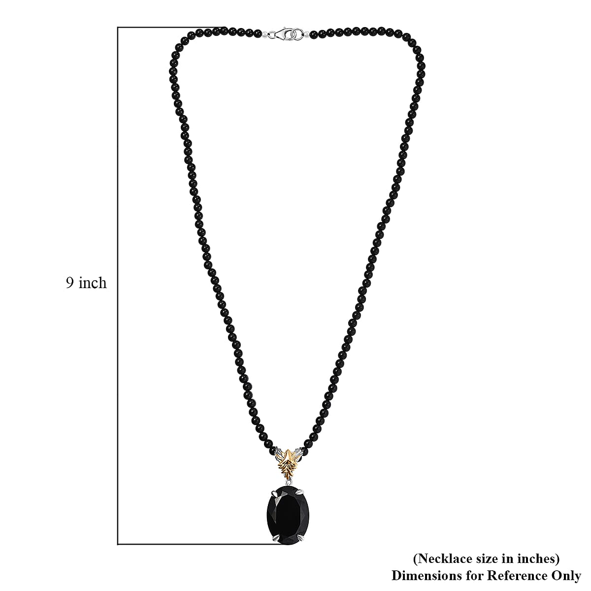 Thai Black Spinel 109.60 ctw Phoenix Pendant with Beaded Necklace 20 Inches in 18K Vermeil YG and Rhodium Over Sterling Silver  image number 5