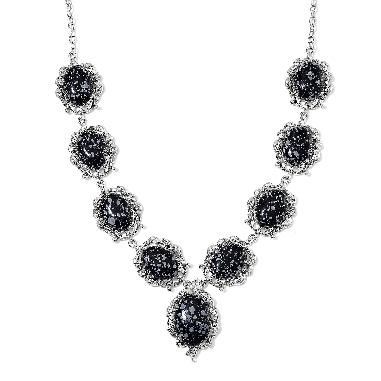 Snowflake Jasper 330.00 ctw and Austrian Crystal Earrings and Necklace 20-22 Inches in Silvertone