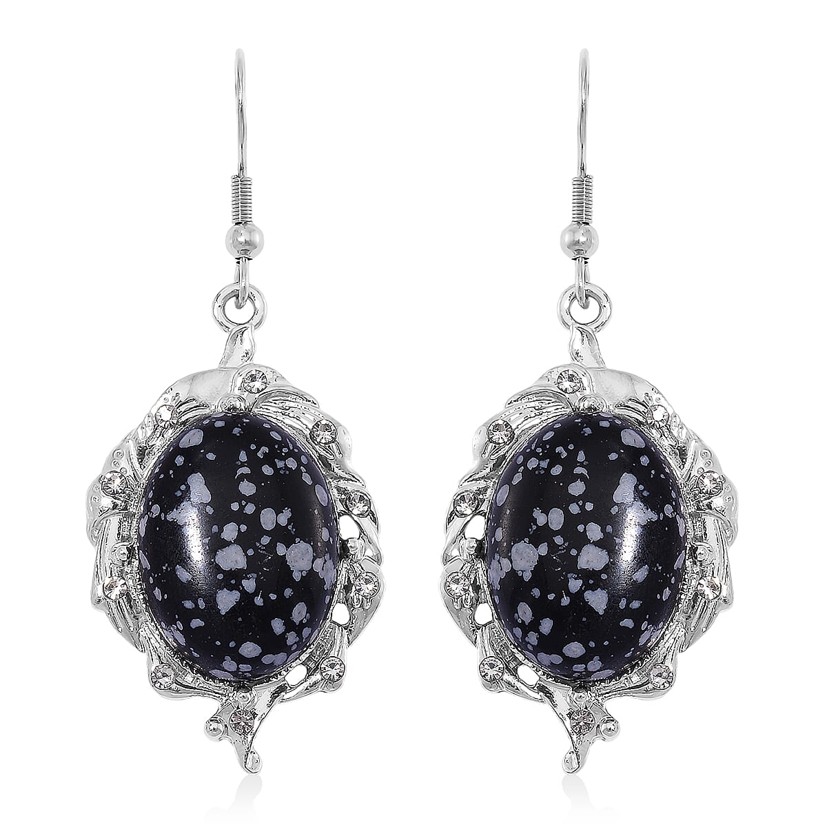 Snowflake Jasper 330.00 ctw and Austrian Crystal Earrings and Necklace 20-22 Inches in Silvertone
