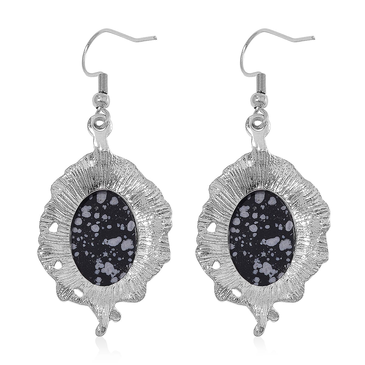 Snowflake Jasper 330.00 ctw and Austrian Crystal Earrings and Necklace 20-22 Inches in Silvertone