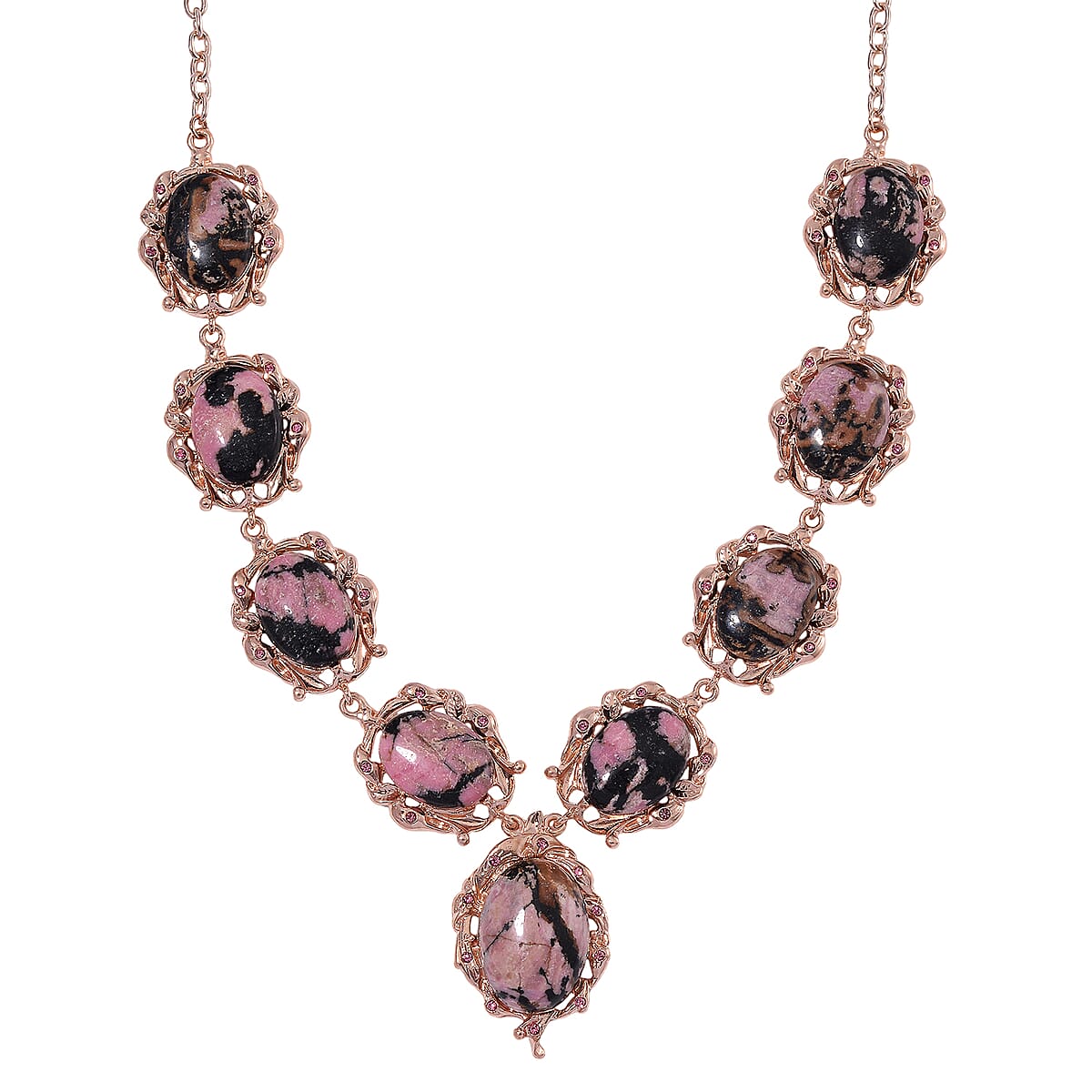 Rhodochrosite 330.00 ctw and Pink Austrian Crystal Earrings and Necklace 20-22 Inches in Rosetone image number 2