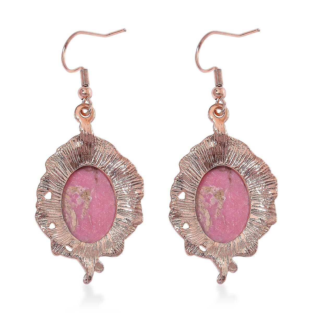 Rhodochrosite 330.00 ctw and Pink Austrian Crystal Earrings and Necklace 20-22 Inches in Rosetone image number 5
