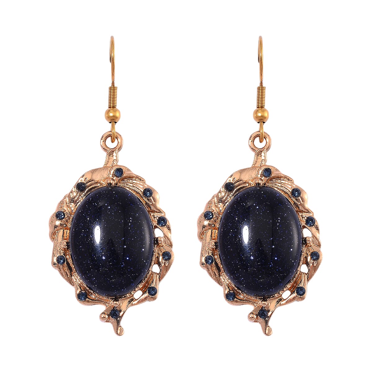 Blue Sandstone 330.00 ctw and Blue Austrian Crystal Earrings and Necklace 20-22 Inches in Goldtone image number 4