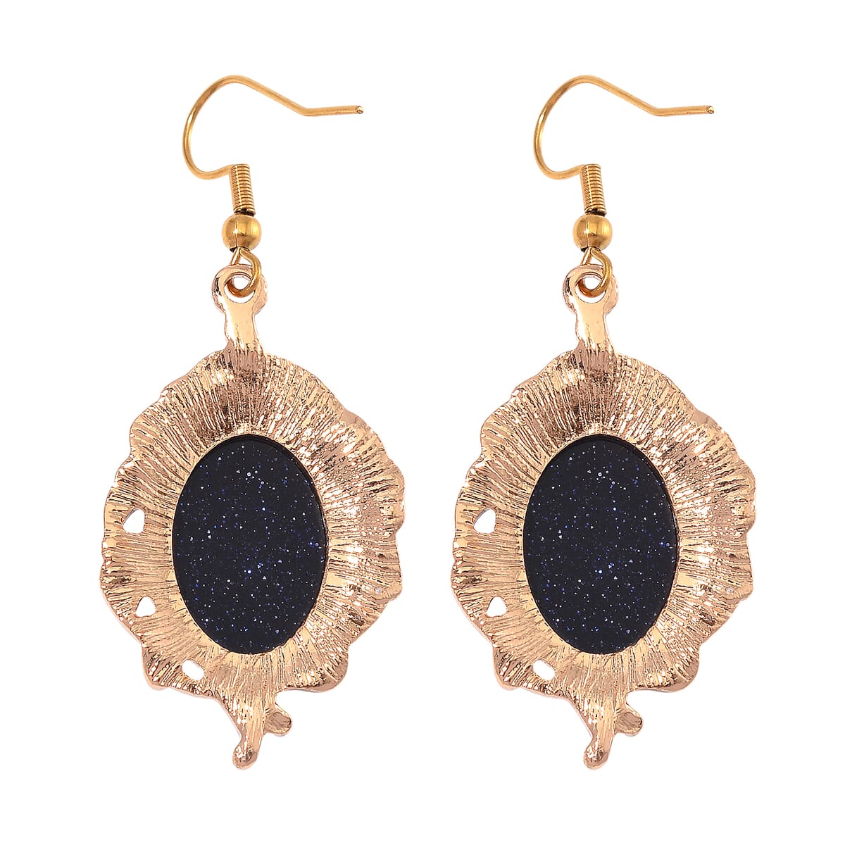 Blue Sandstone 330.00 ctw and Blue Austrian Crystal Earrings and Necklace 20-22 Inches in Goldtone image number 5