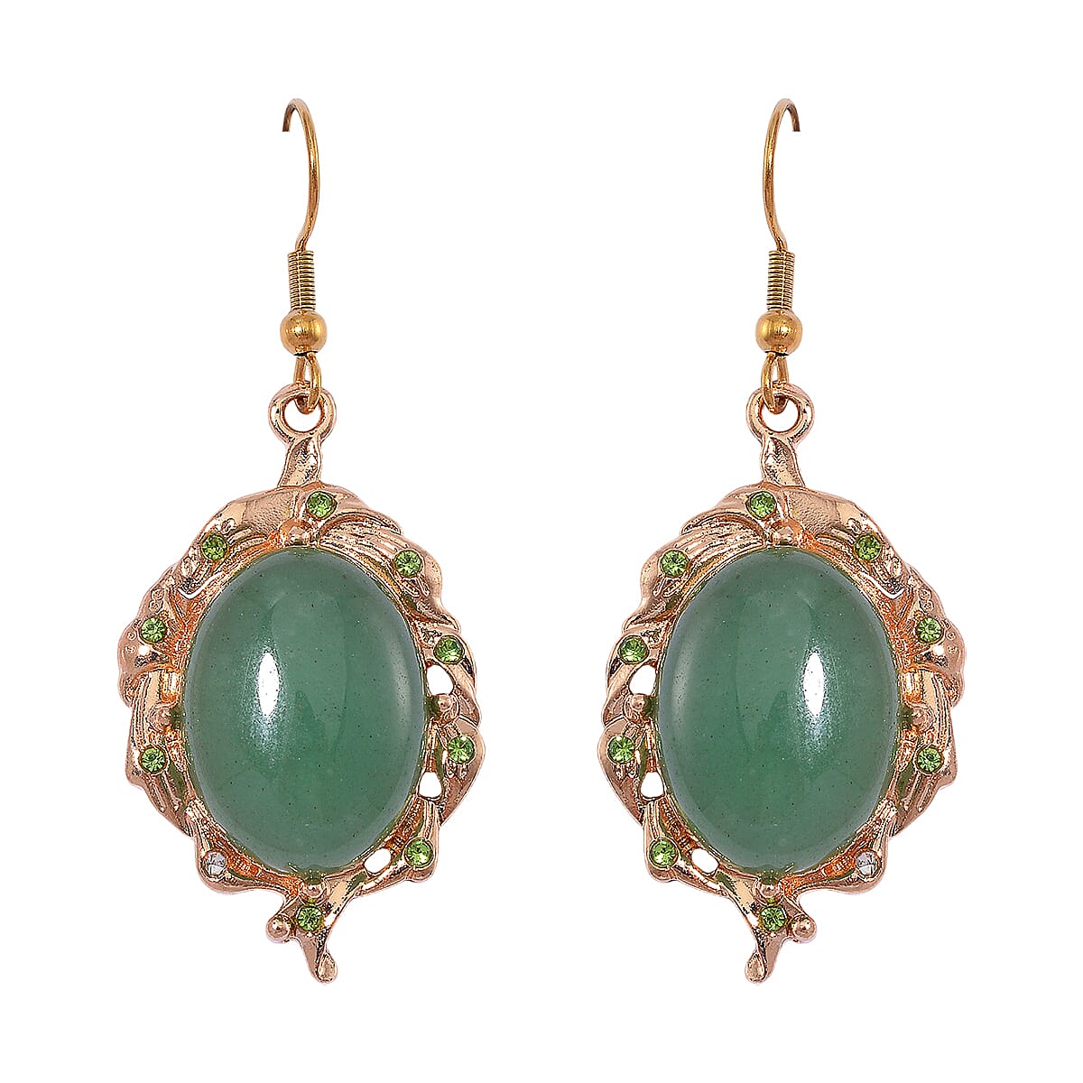 Green Aventurine, Green Austrian Crystal 330.00 ctw Earrings and Necklace 20-22 Inches in Goldtone  image number 4