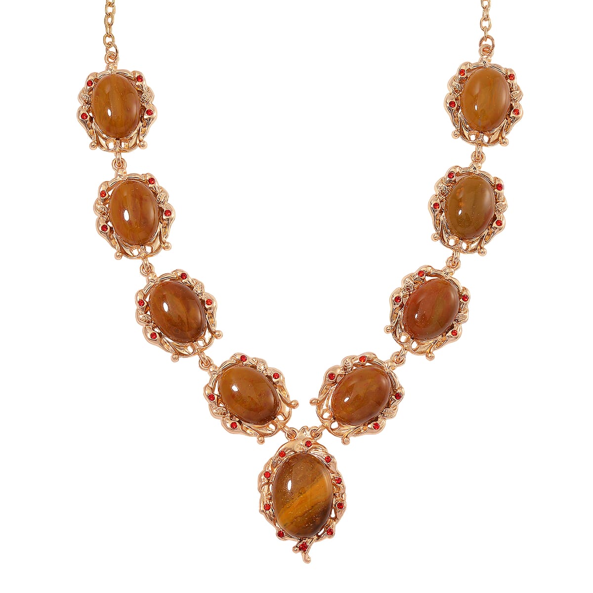 Kennedy Range Mookite 330.00 ctw and Red Austrian Crystal Earrings and Necklace 20-22 Inches in Goldtone image number 2