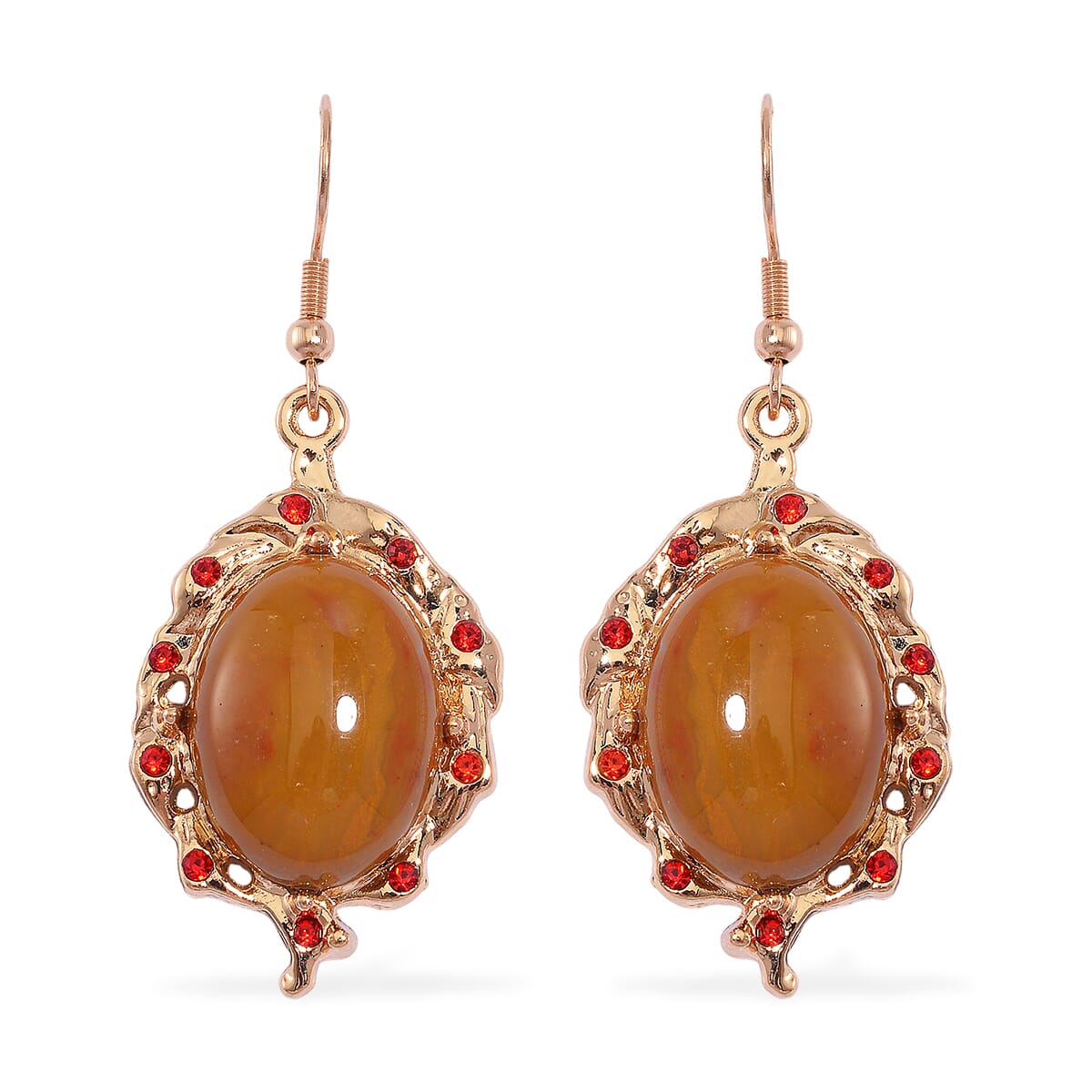 Kennedy Range Mookite 330.00 ctw and Red Austrian Crystal Earrings and Necklace 20-22 Inches in Goldtone image number 4