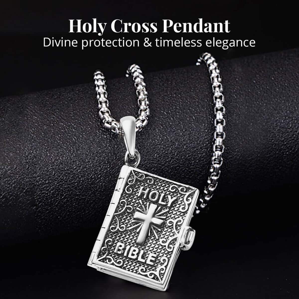 Set of 2 Openable Holy Cross Bible Pendant in Sterling Silver with Stainless Steel Necklace 20 Inches image number 3