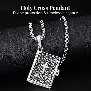 Set of 2 Openable Holy Cross Bible Pendant in Sterling Silver with Stainless Steel Necklace (20 Inches) (Del. In 10-12 Days)