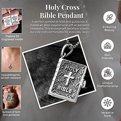 Set of 2 Openable Holy Cross Bible Pendant in Sterling Silver with Stainless Steel Necklace (20 Inches)