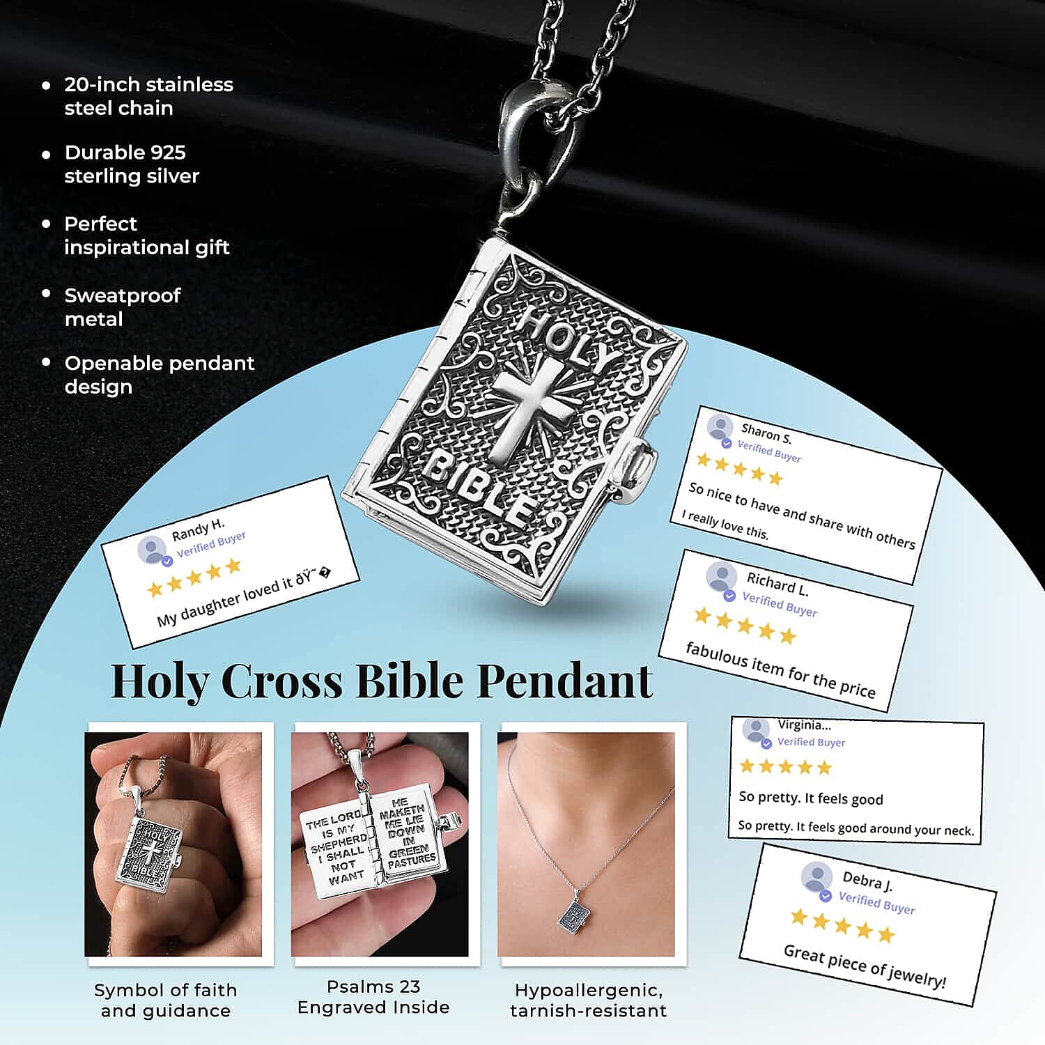 Set of 2 Openable Holy Cross Bible Pendant in Sterling Silver with Stainless Steel Necklace (20 Inches) (Del. In 10-12 Days)