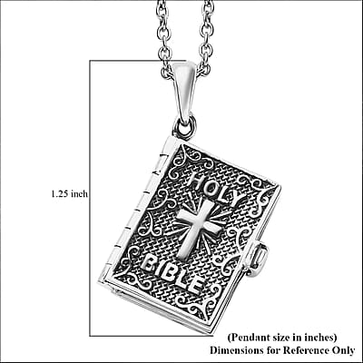 Set of 2 Openable Holy Cross Bible Pendant in Sterling Silver with Stainless Steel Necklace (20 Inches)
