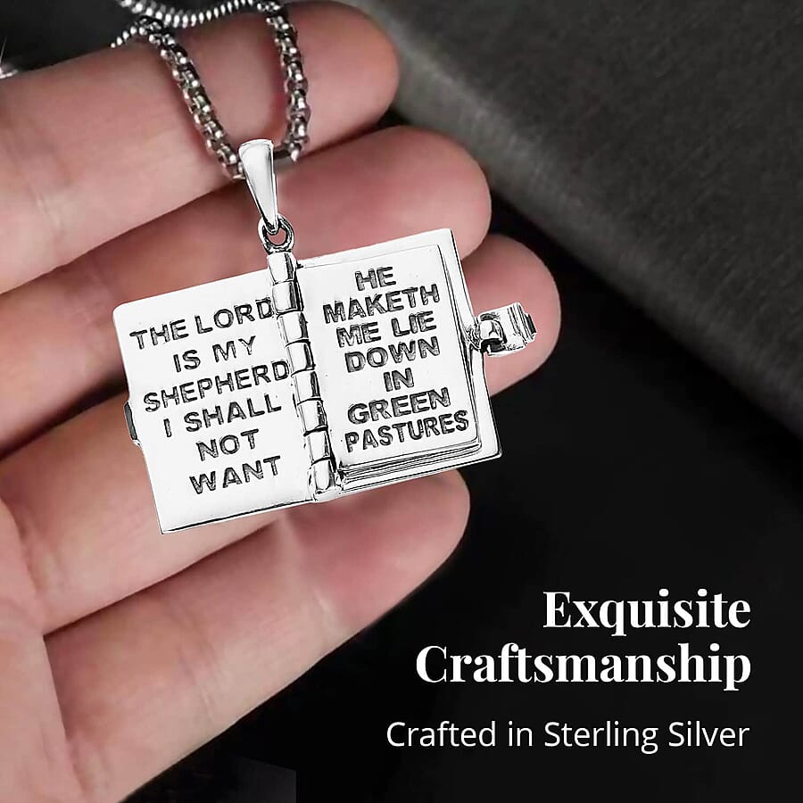 Set of 2 Openable Holy Cross Bible Pendant in Sterling Silver with Stainless Steel Necklace 20 Inches