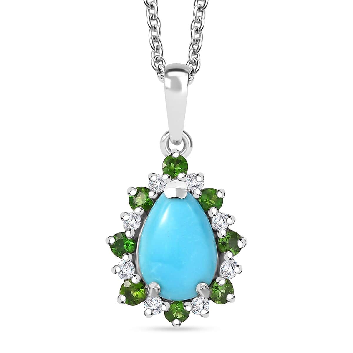 Sleeping Beauty Turquoise and Multi Gemstone 2.10 ctw Pendant in Rhodium Over Sterling Silver with Stainless Steel Necklace 20 Inches image number 0