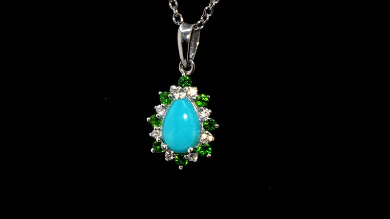 Sleeping Beauty Turquoise and Multi Gemstone 2.10 ctw Pendant in Rhodium Over Sterling Silver with Stainless Steel Necklace 20 Inches