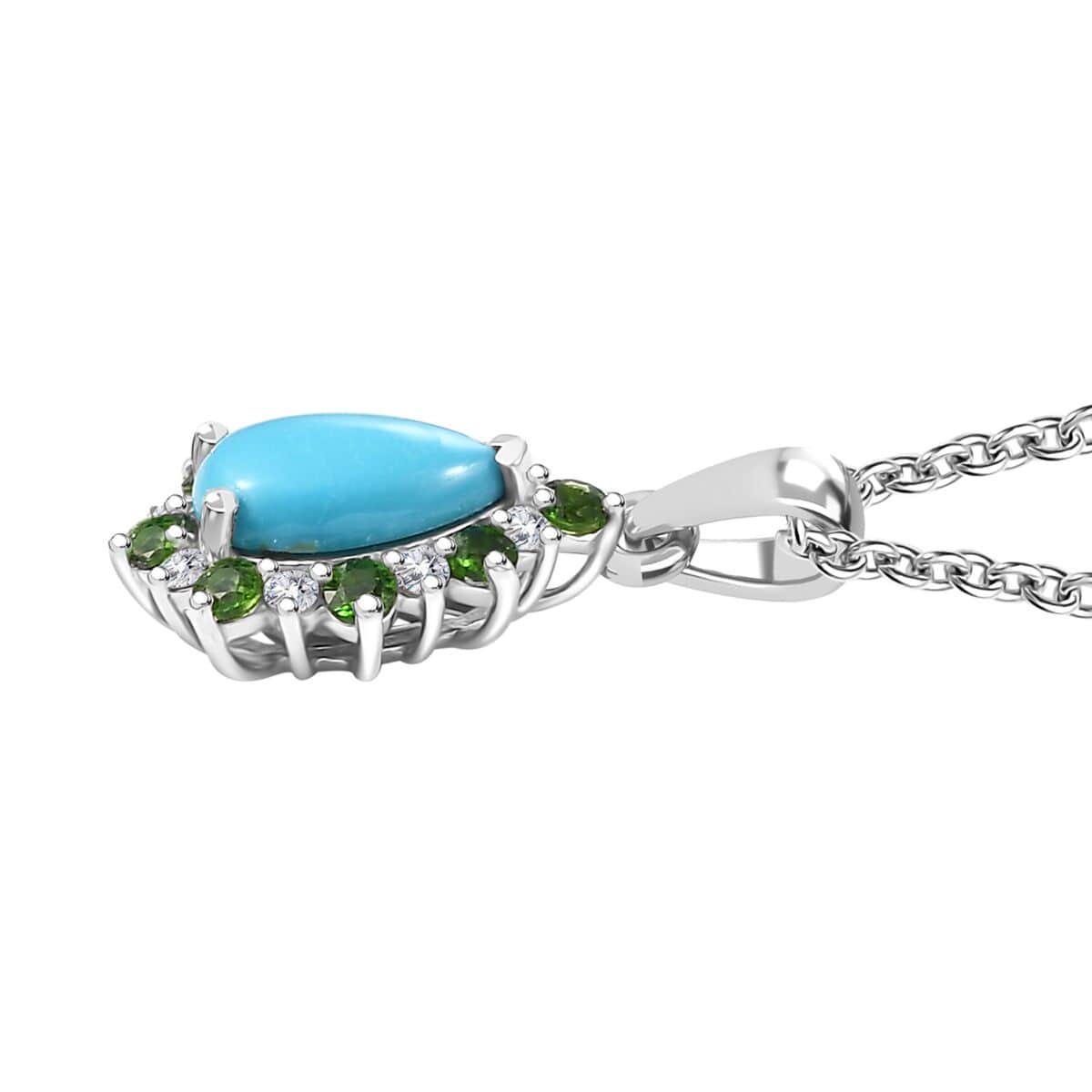 Sleeping Beauty Turquoise and Multi Gemstone 2.10 ctw Pendant in Rhodium Over Sterling Silver with Stainless Steel Necklace 20 Inches image number 3