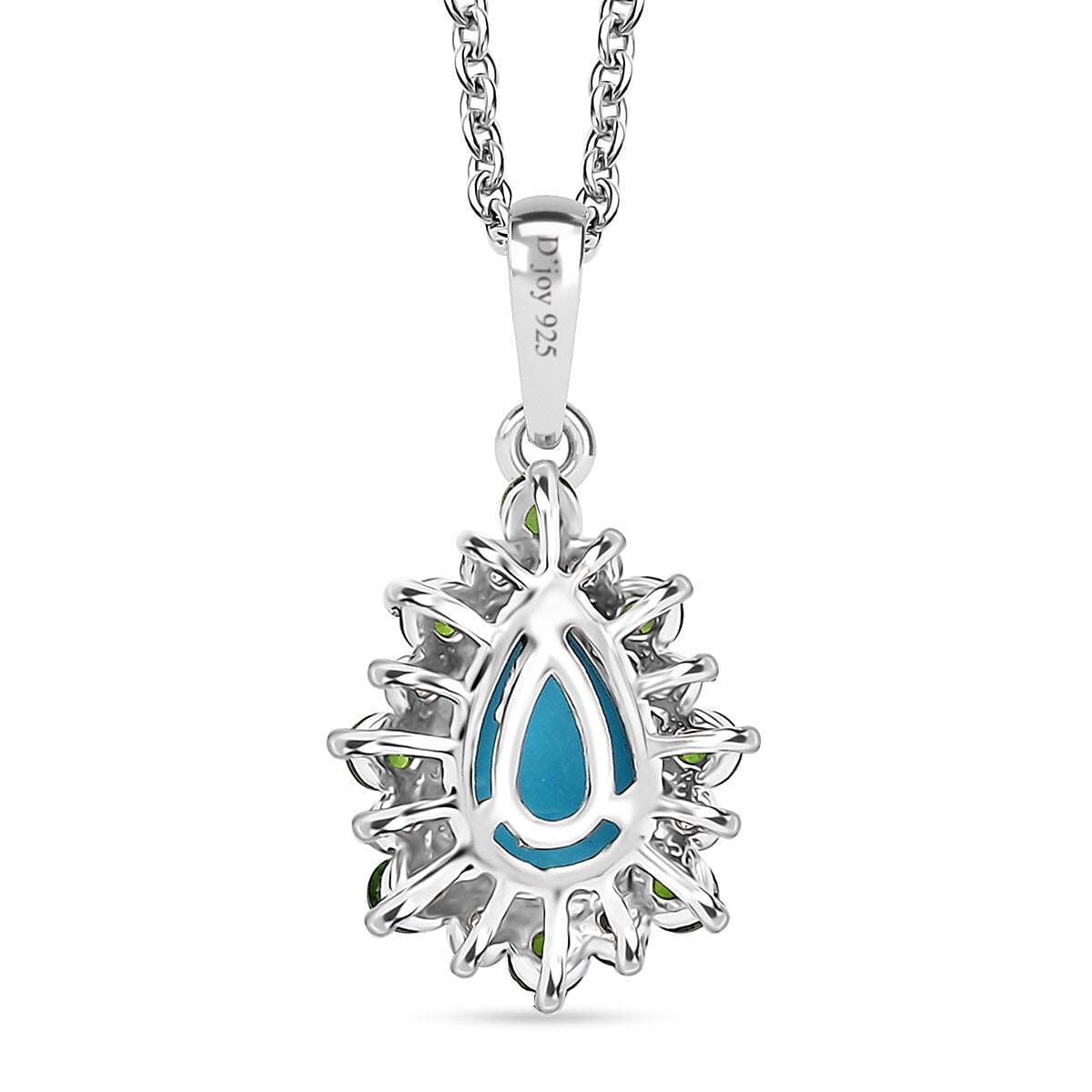 Sleeping Beauty Turquoise and Multi Gemstone 2.10 ctw Pendant in Rhodium Over Sterling Silver with Stainless Steel Necklace 20 Inches