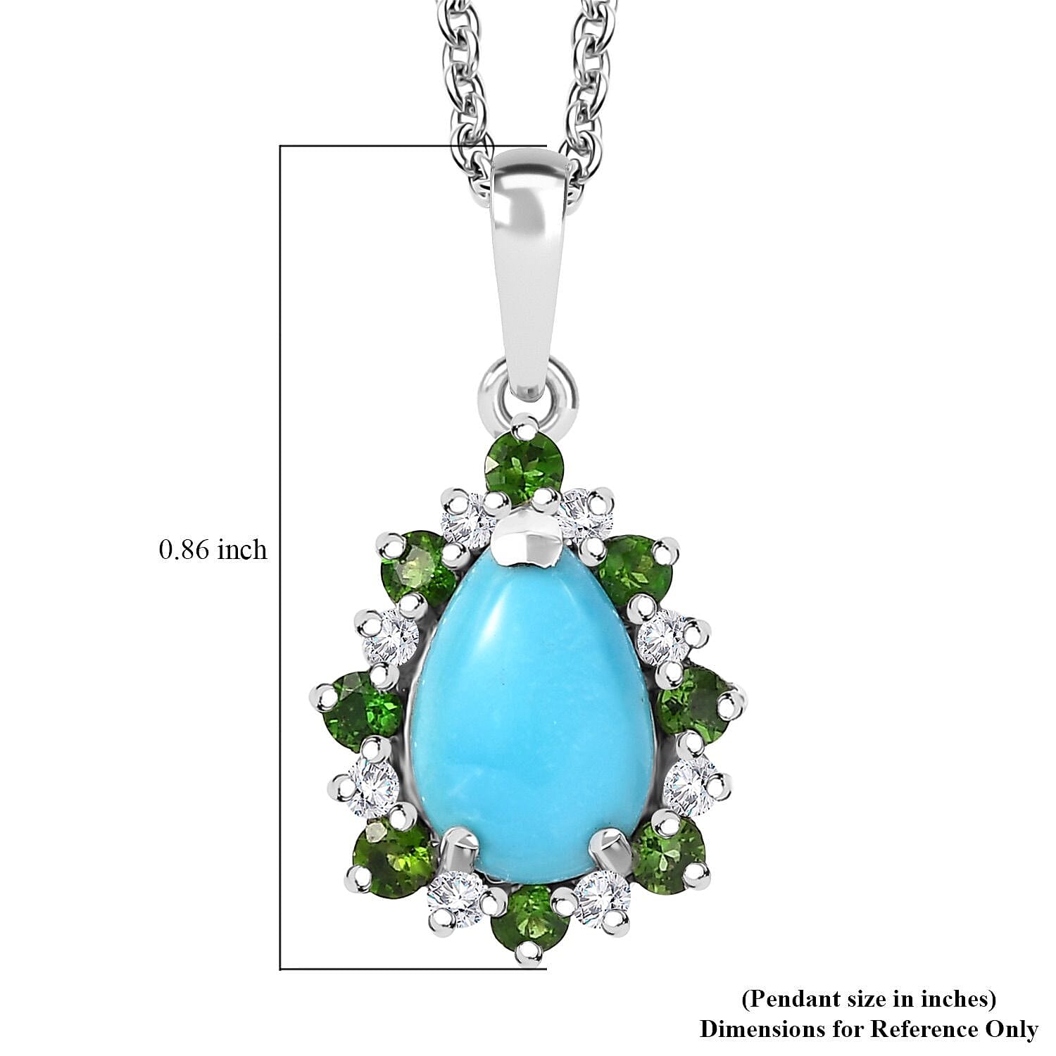 Sleeping Beauty Turquoise and Multi Gemstone 2.10 ctw Pendant in Rhodium Over Sterling Silver with Stainless Steel Necklace 20 Inches