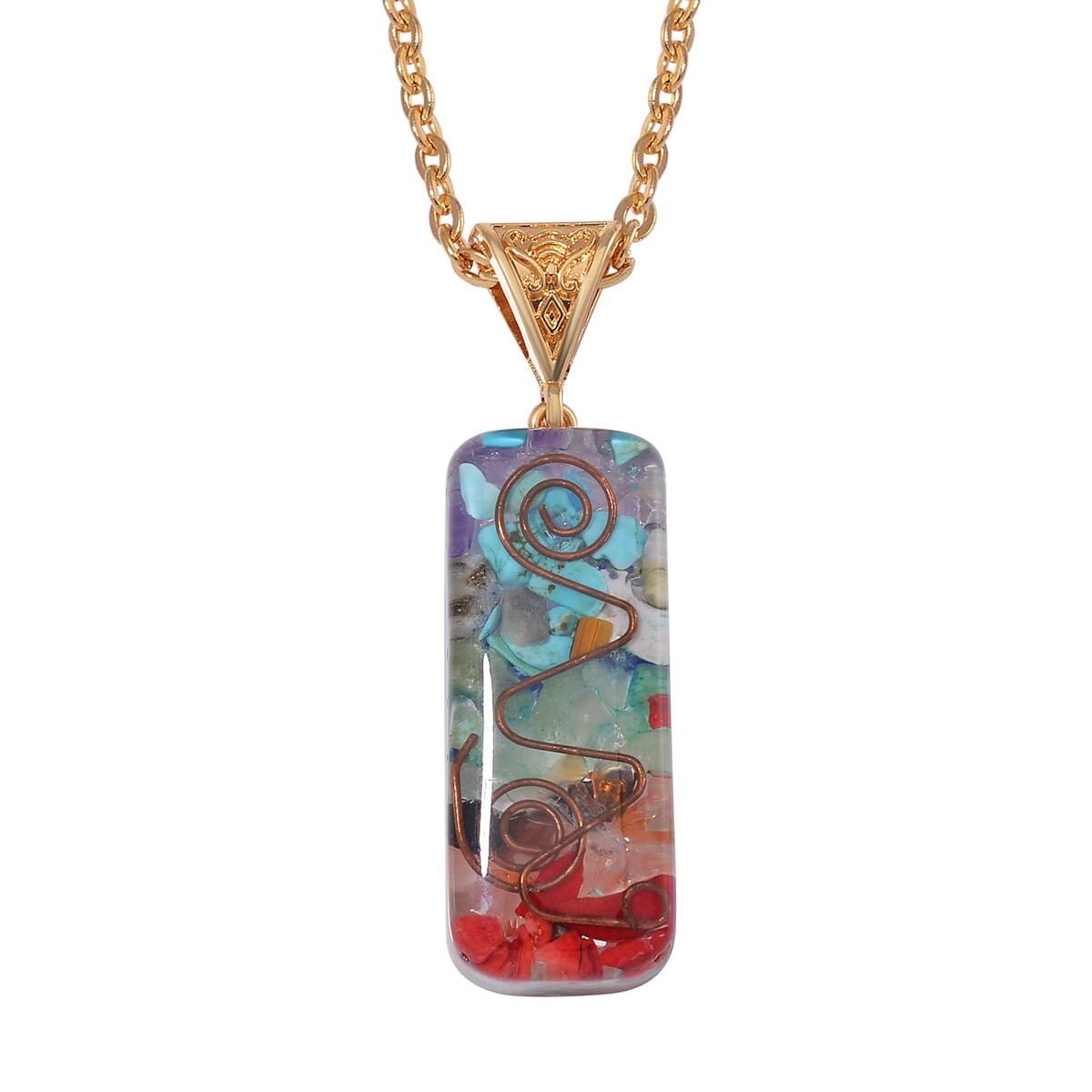 Multi Gemstone 55.00 ctw Seven Chakra Pendant in Silvertone with Stainless Steel Necklace (20 Inches) image number 0