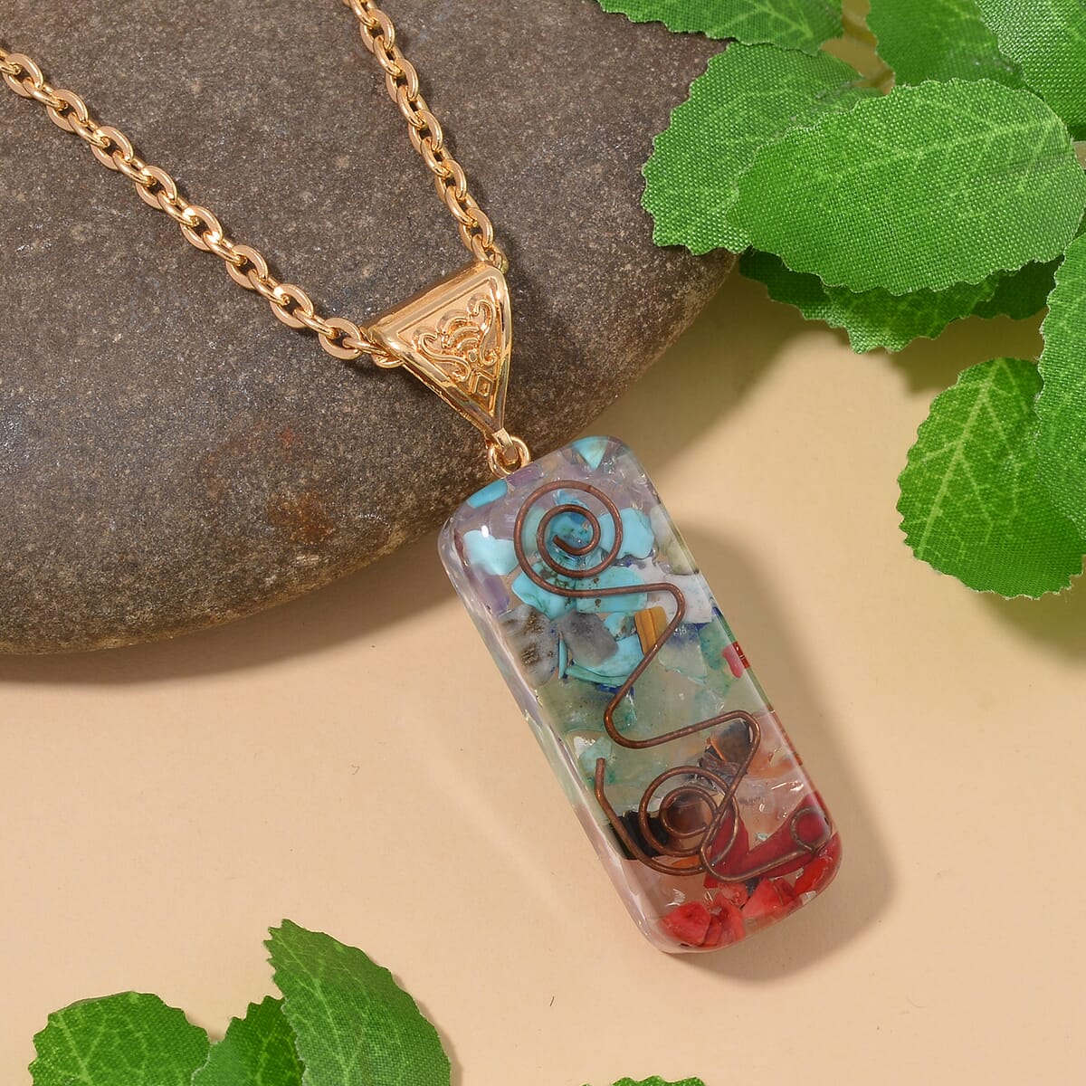 Multi Gemstone 55.00 ctw Seven Chakra Pendant in Silvertone with Stainless Steel Necklace (20 Inches) image number 1