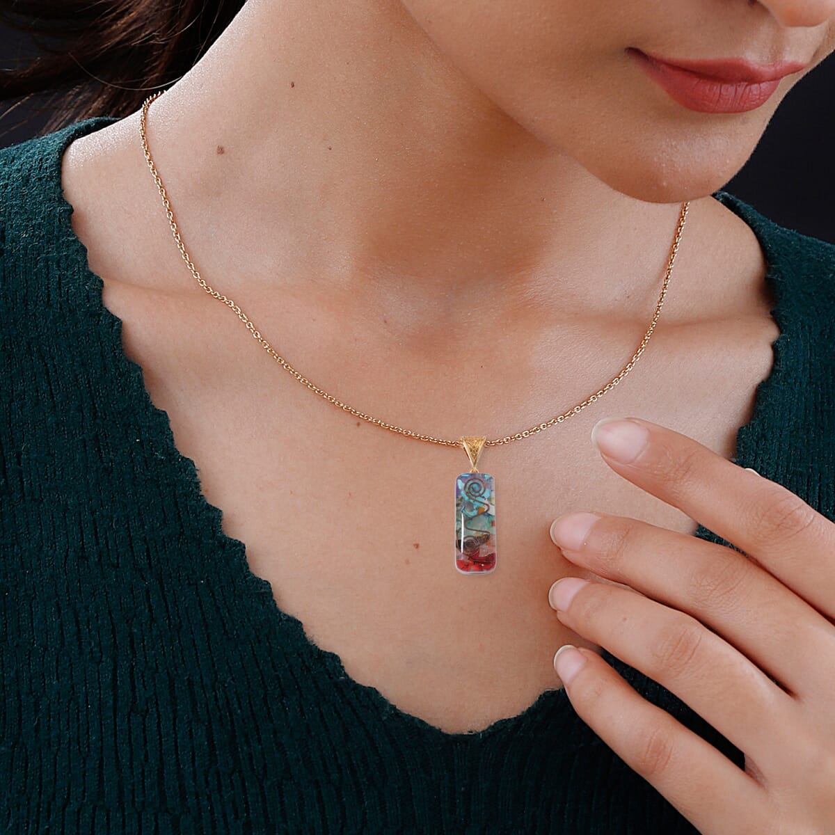 Multi Gemstone 55.00 ctw Seven Chakra Pendant in Silvertone with Stainless Steel Necklace (20 Inches) image number 2