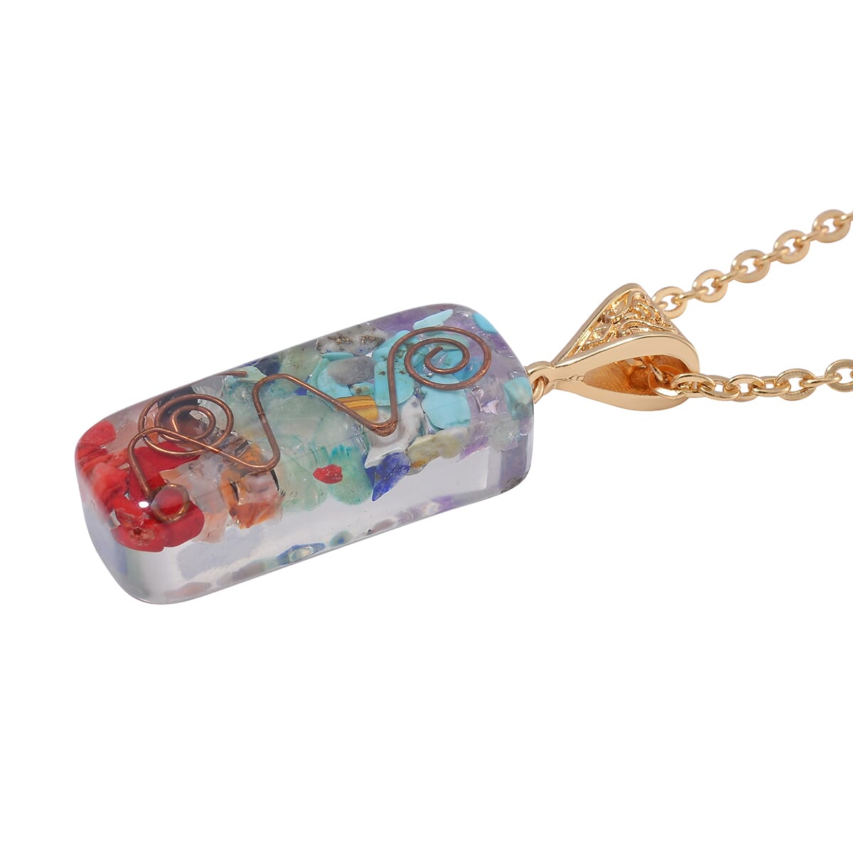 Multi Gemstone 55.00 ctw Seven Chakra Pendant in Silvertone with Stainless Steel Necklace (20 Inches) image number 3